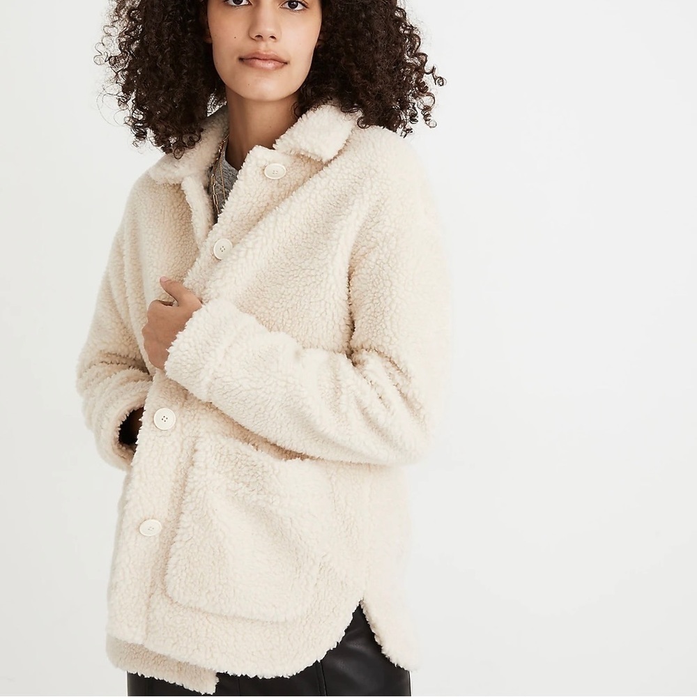 Madewell Sherpa Walton Shirt Jacket in Cream Size XS - Picture 2 of 13
